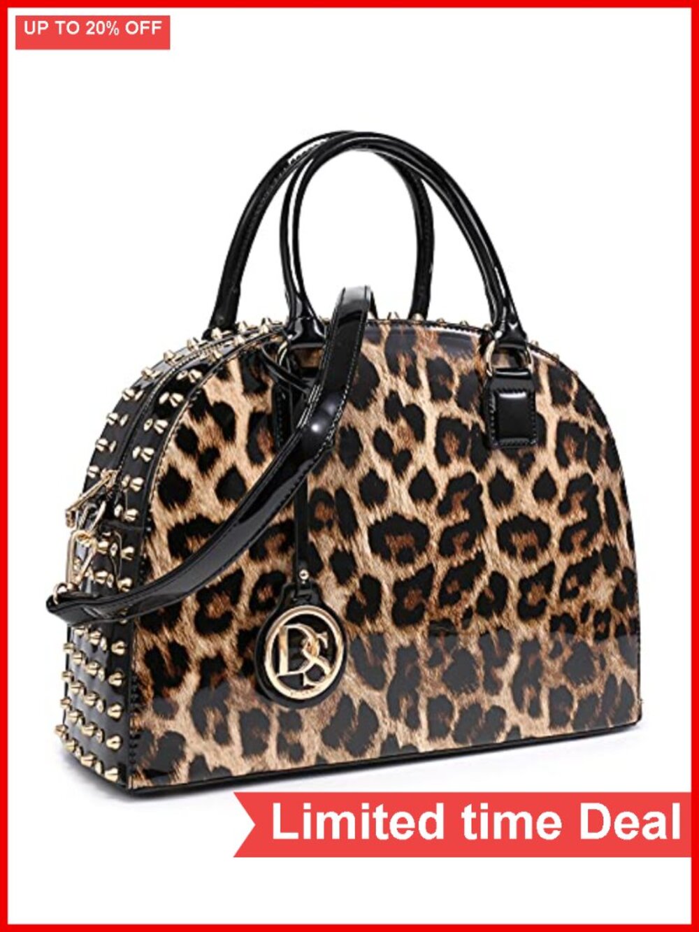 Women Faux Patent Leather Dome Satchel Bag Rhinestone Studs Structured Tote Work